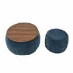 Upholstered Round Storage Ottoman with Removable Top - Dark Blue - Image 11