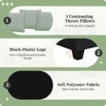 Polyester L-Shaped Modular Sofa Set with Removable Ottoman and 3 Pillows - Black - Image 8