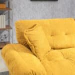 Chenille Loveseat with Memory Foam Cushions and 2 Throw Pillows - Yellow - Image 9