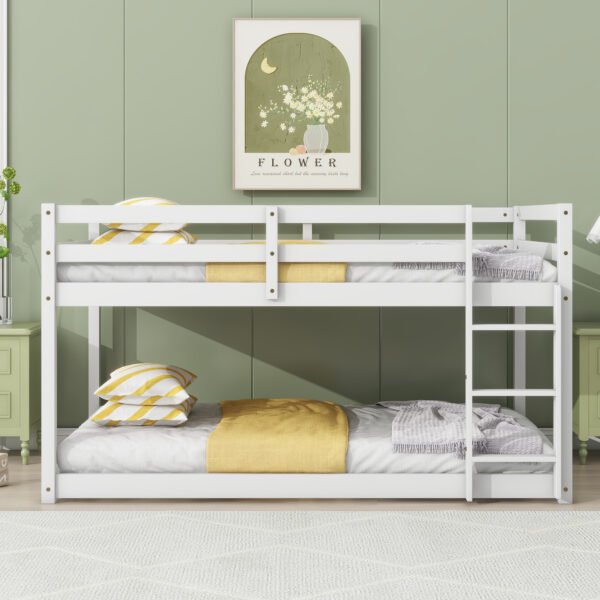 Solid Wooden , Solid Rubber Wooden Twin over Twin Loft Bed with Ladder ,Upper and Bottom Bed Platforms crafted with Strengthened Slats, White