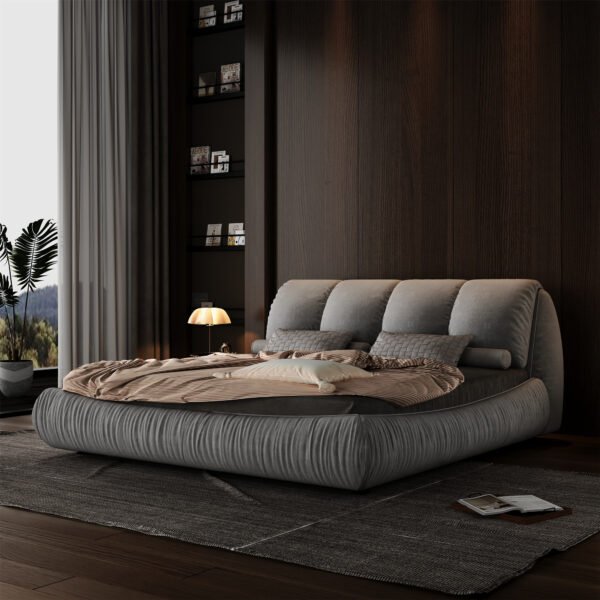 King Size Luxury Upholstered Platform Bed with Oversized Padded Backrest and Solid Wood Frame, suitable for Multiple heights of mattresses
