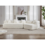 Boucle Fabric Modular Sofa with 4 Pillows - Creamy White - Image 4