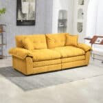 Chenille Loveseat with Memory Foam Cushions and 2 Throw Pillows - Yellow