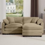 ⁦Corduroy L-Shaped Sofa with Footrest - Tan⁩ - الصورة ⁦2⁩