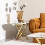 Marble Pattern MDF Square Side Table with Gold Stainless Steel Base - Contemporary Design - Image 5