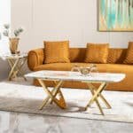 Gold Stainless Steel Coffee Table with Marble Pattern - Living Room & Office - Image 6
