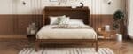 Walnut Pine Cabinet Bed – Space-Saving Murphy Bed with Power Station & Rattan Panel - Image 10