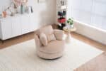 Beige Corduroy Swivel Chair - Comfortable 360° Modern Accent Seating - Image 2