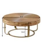 Natural Pine Round Coffee Table with Carved Design and Metal Legs - Golden - Image 5