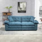 Chenille Loveseat with Memory Foam Cushions and 2 Throw Pillows - Blue - Image 2