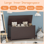 MDF Toy Box with Safety Hinged Lid - Coffee - Image 9