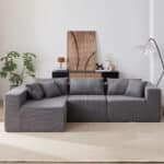 ⁦Corduroy L-Shaped Modular Sofa Set with Minimalist Design - Beige⁩ - الصورة ⁦65⁩