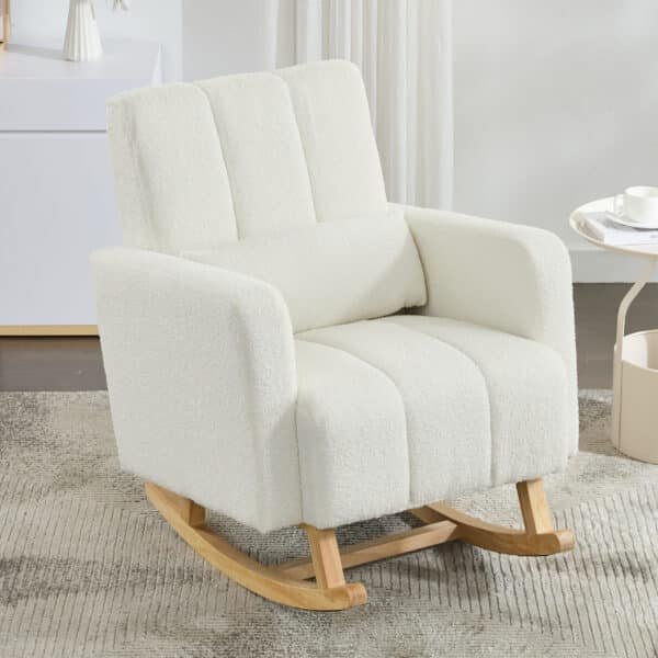 Teddy Velvet Rocking Chair with Pillow - Cream White