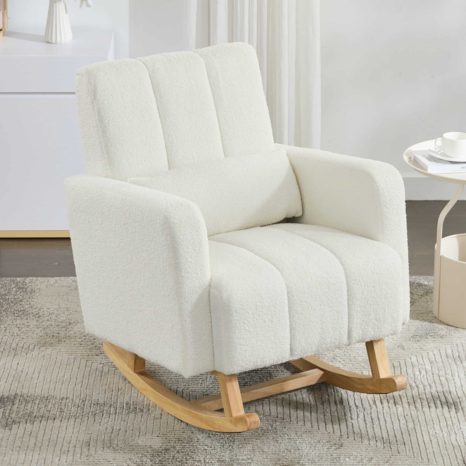 Teddy Velvet Rocking Chair with Pillow - Cream White