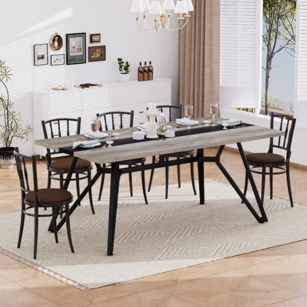 Gray MDF Rectangular Dining Table with Adjustable Legs - Seats 8