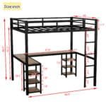 Metal Loft Bed Frame with Desk and Storage Shelf - Black - Image 3