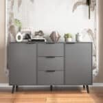 Wooden Sideboard Buffet Cabinet with Ample Storage and 3 Drawers - Gray - Image 5