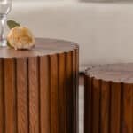 Handcrafted Wood Round Coffee Table with Elegant Relief Design - Natural Finish - Image 7