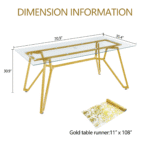 Glass Rectangular Dining Table with Sturdy Metal Legs - Gold - Image 4