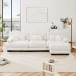 Chenille L-Shaped Modular Sofa with Convertible Ottoman and Bolster Armrests - White - Image 3