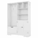⁦White MDF Hall Tree with Storage Shelves and Bench - Elegant Design⁩ - الصورة ⁦9⁩