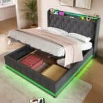 Gray Linen LED Storage Bed – Modern Queen Bed with Surround Lighting & USB Charging - Image 10
