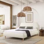 Upholstered Curved Headboard Platform Bed with Mattress Supports - Ivory White Boucle - Image 5