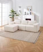 Polyester Fabric L-Shape Modular Sectional Sofa with Deep Seating - White - Image 9
