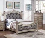 Antique Silver Tufted Faux Leather California King Bed Frame - Traditional Style - Image 6