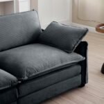 Corduroy Footstool with Retro Design - Grey - Image 7