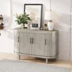 Wooden Curved Sideboard with Adjustable Shelves and Soft-Close Doors - Champagne - Image 2