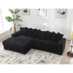 Corduroy L-Shaped Modular Sofa with Left Chaise Daybed and 8 Throw Pillows - Black - Image 2