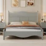 Solid Wood Queen Platform Bed Frame with Wooden Slat Support - Gray