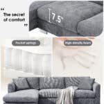 Chenille L-Shaped Sectional Sofa with Oversized Chaise and 2 Pillows - Multiple Colors - Image 5