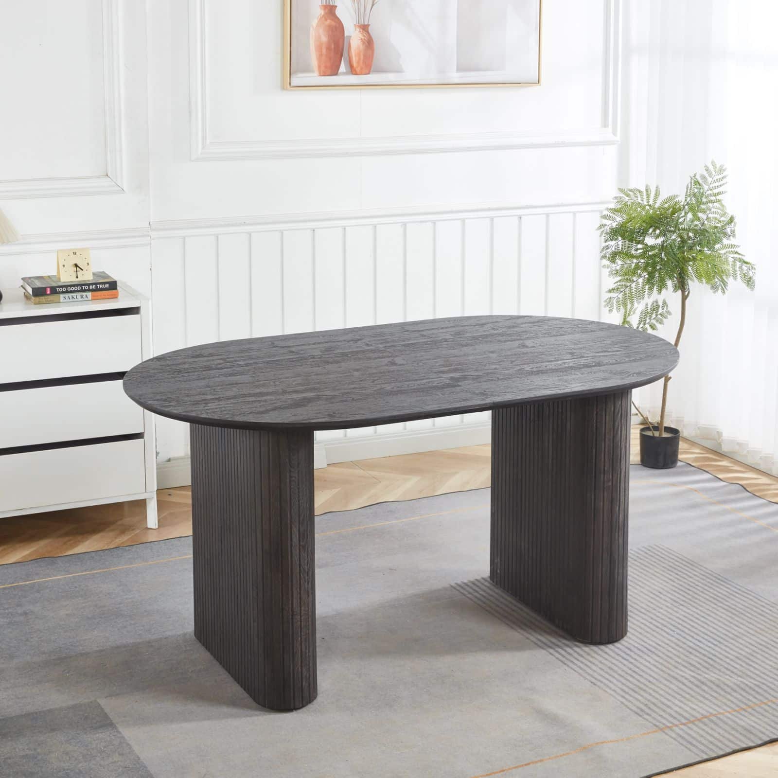 MDF Rectangular Dining Table with Metal Legs - Natural Finish