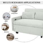 Corduroy Convertible Loveseat Sofa Bed with USB Ports - Light Grey-Green - Image 7