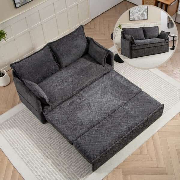 Corduroy Pull-Out Sofa Bed with Side Storage and USB Charging Ports - Gray