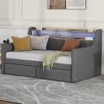 Gray Linen Daybed with Storage & Charging Station – Modern Twin Size Comfort - Image 2