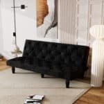 Velvet Sofa Bed with Tufted Design - 2-Seater - Black - Image 4