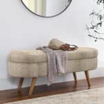 Fabric Oval Storage Ottoman with Rubber Wood Legs - Gray