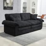 ⁦Chenille Loveseat with Memory Foam Cushions and 2 Throw Pillows - Black⁩ - الصورة ⁦3⁩