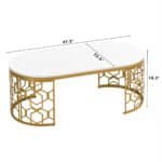 Modern Oval Coffee Table with Cut-Out Pattern Metal Frame - White and Gold - Image 7