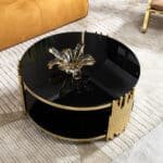 Tempered Glass Round Coffee Table with Double Layer Design - Black - Image 3