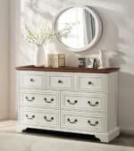Engineered Wood 7-Drawer Dresser with Antique White and Rustic Brown Finish - Farmhouse Style - Image 2
