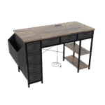 Rustic Brown Writing Desk with Hidden Power Outlet and 7 Fabric Drawers - Image 9