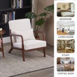 Upholstered Mid-Century Modern Accent Chair with Pillow - Beige - Image 8