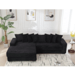 Corduroy L-Shaped Modular Sofa with Left Chaise Daybed and 8 Throw Pillows - Black - Image 4