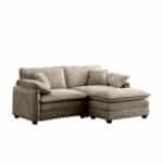 Corduroy L-Shaped Sofa with Ottoman - Tan - Image 5