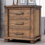 Reclaimed Pine Wood Nightstand with Three Drawers and Wrought Iron Pulls - Natural - Image 2