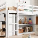 White Rubber Wood Loft Bed with Storage & Desk - Space-Saving Twin Design - Image 4